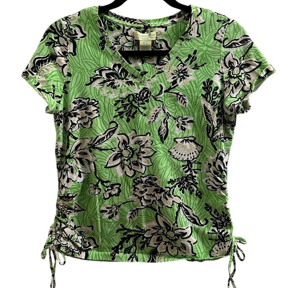Caribbean Joe Petite M Women’s Tropical Green V-neck Side-Tie Ruched Knit Top